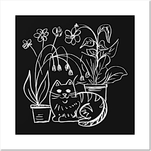 Cute Doodle Garden Cat Posters and Art